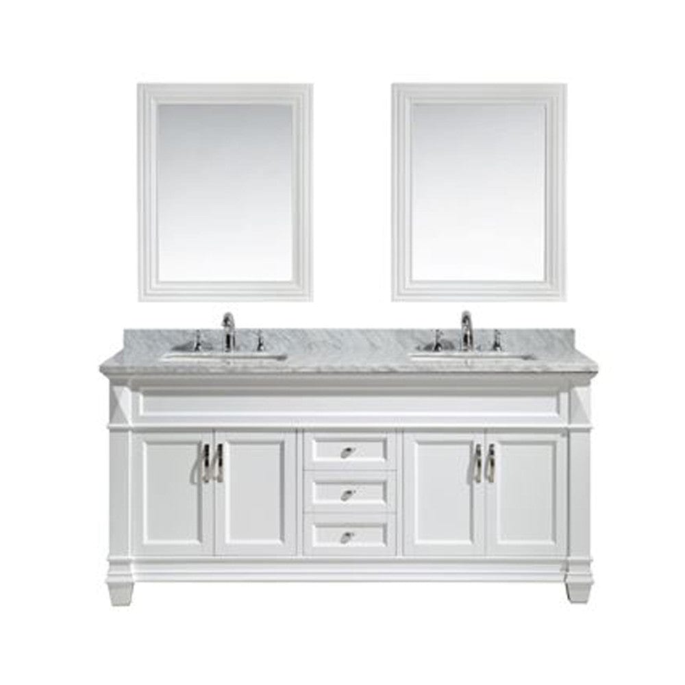 Design Element Hudson 72" Double Sink Vanity Set in White with White Carrara Marble Countertop