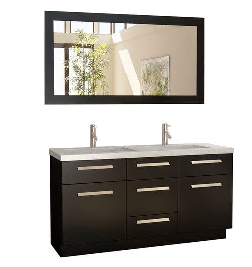 Design Element J60-DS | Moscony 60" Double Sink Vanity Set in Espresso and Matching Mirror in Espresso