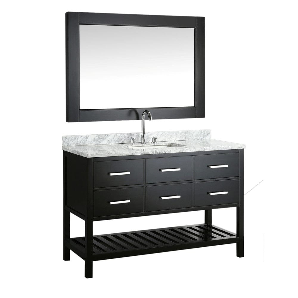 London 54" Single Sink Vanity Set in Espresso with White Carrera Marble Top