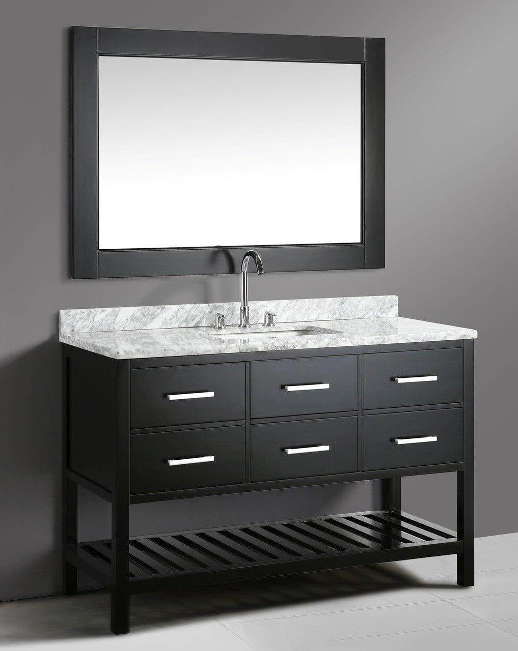 Design Element London Cambridge 54" Single Sink Vanity Set in Espresso w/ Carrara Marble Countertop | Square Basin