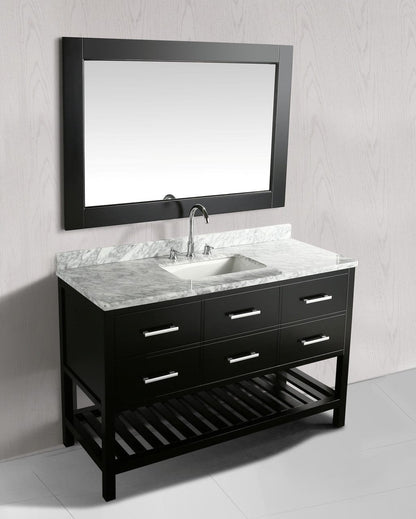 Design Element London Cambridge 54" Single Sink Vanity Set in Espresso w/ Carrara Marble Countertop | Square Basin