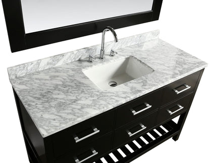 Design Element London Cambridge 54" Single Sink Vanity Set in Espresso w/ Carrara Marble Countertop | Square Basin