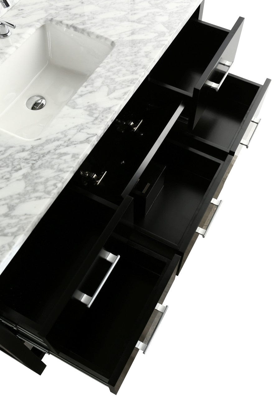 Design Element London Cambridge 54" Single Sink Vanity Set in Espresso w/ Carrara Marble Countertop | Square Basin