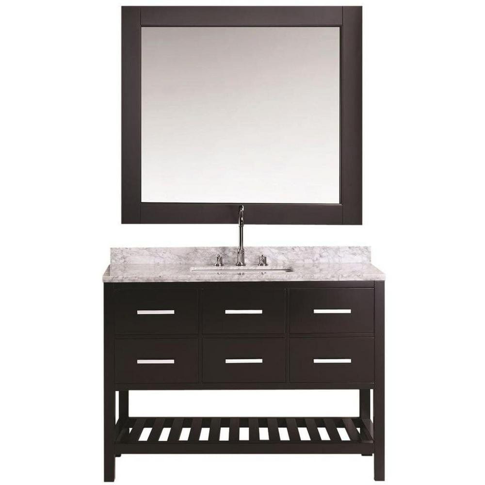 Design Element London 54" Single Sink Vanity Set in Espresso w/ Marble Top | DEC077H-E-WT