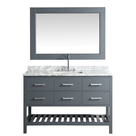 Design Element London 54" Single Sink Vanity Set in Gray w/ Carrara Marble Countertop