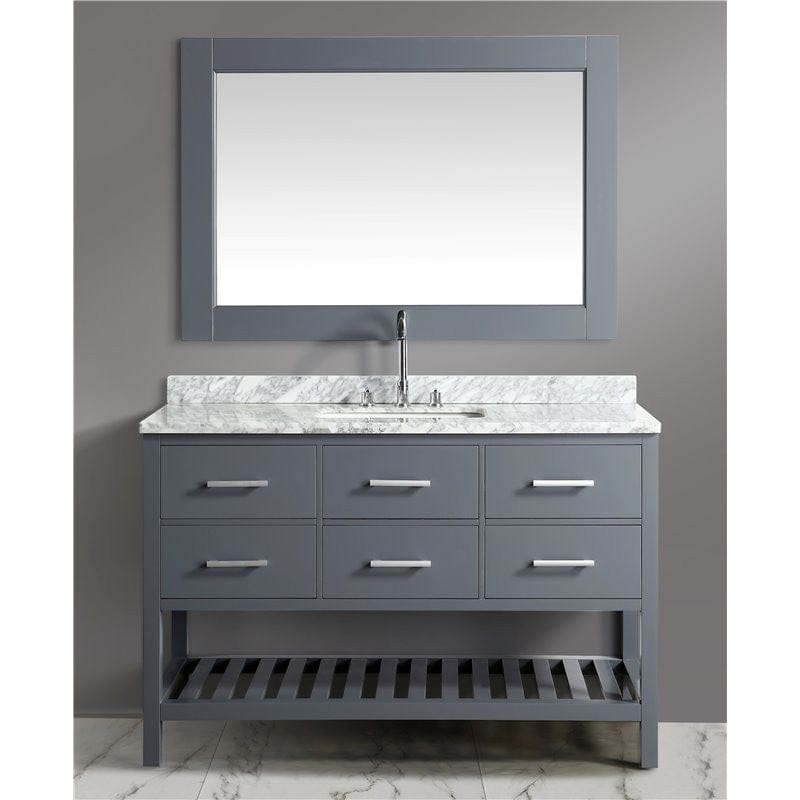 Design Element London Cambridge 54" Single Sink Vanity Set in Gray w/ Carrara Marble Countertop | Square Basin