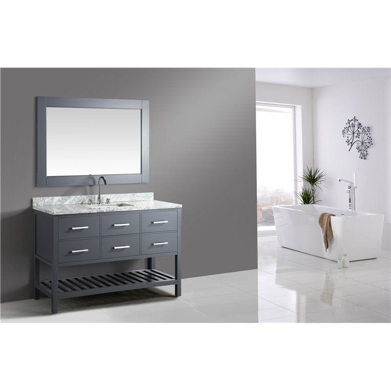 Design Element London Cambridge 54" Single Sink Vanity Set in Gray w/ Carrara Marble Countertop | Square Basin