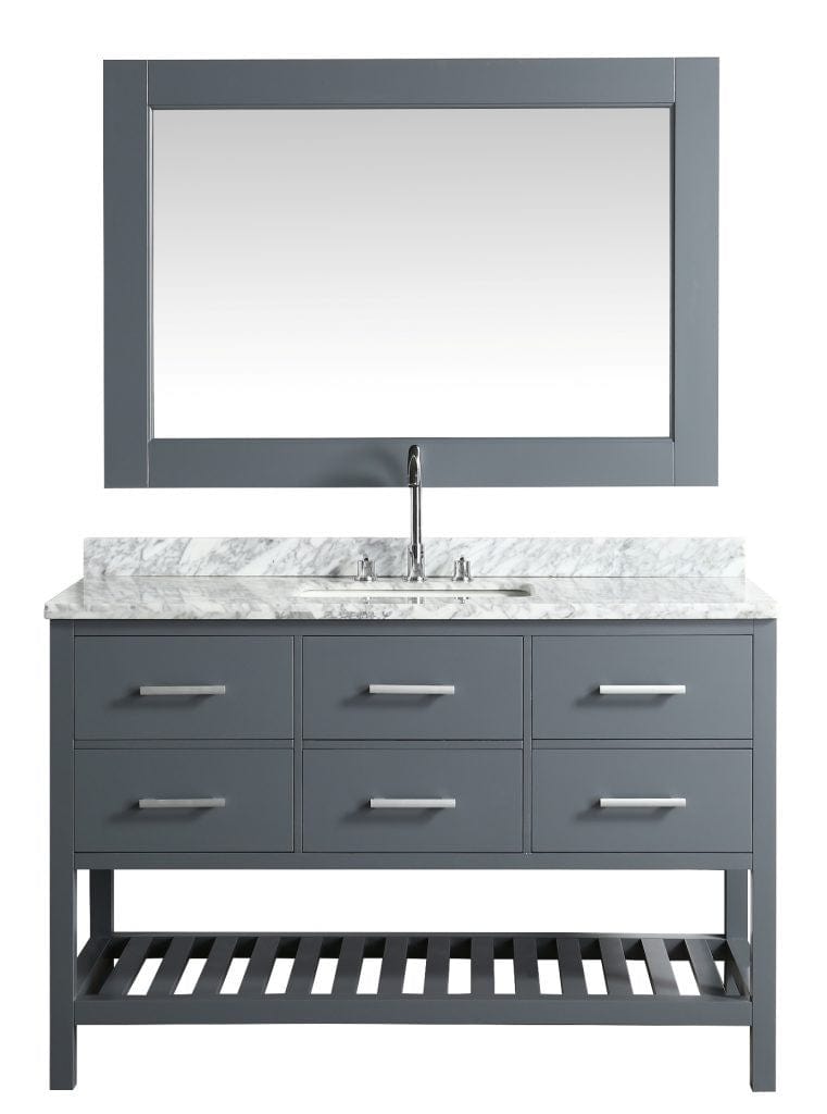 Design Element London 54" Single Sink Vanity Set in Gray w/ Marble Top | DEC077H-G-WT