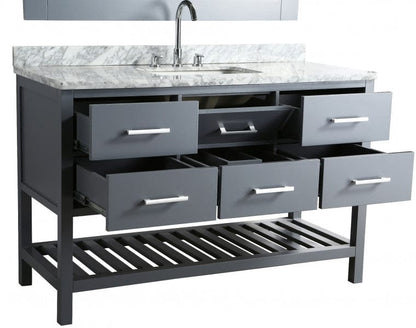 Design Element London Cambridge 54" Single Sink Vanity Set in Gray w/ Marble Top | DEC077H-G-WT