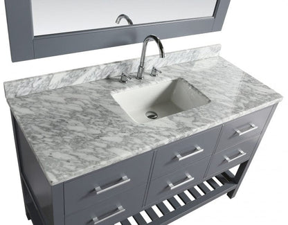 Design Element London Cambridge 54" Single Sink Vanity Set in Gray w/ Marble Top | DEC077H-G-WT