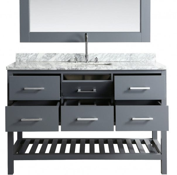 Design Element London Cambridge 54" Single Sink Vanity Set in Gray w/ Marble Top | DEC077H-G-WT