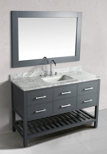 Design Element London Cambridge 54" Single Sink Vanity Set in Gray w/ Marble Top | DEC077H-G-WT