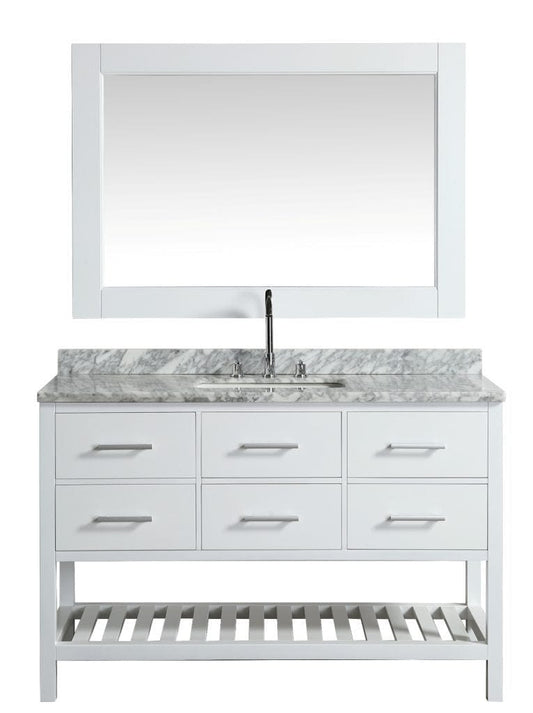 Design Element London 54" Single Sink Vanity Set in White w/ Marble Top