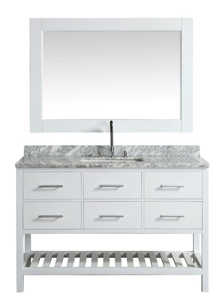 Design Element London 54 Single Sink Vanity Set in White w/ Marble Top