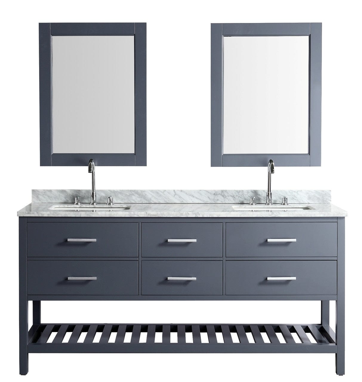 London 61" Vanity in Gray with Marble Vanity Top in Carrera White with White Basin and Mirror