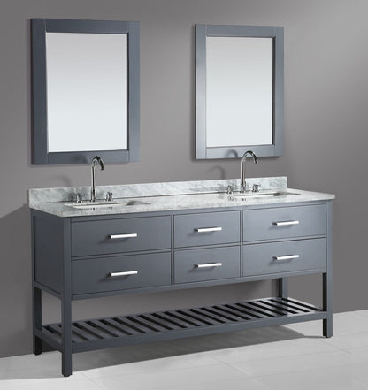 Design Element London Cambridge 61" Vanity in Gray w/ Carrera Marble Countertop | Square Basin