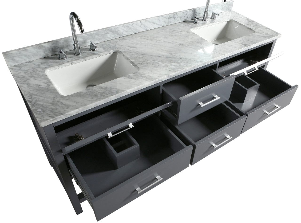 Design Element London Cambridge 61" Vanity in Gray w/ Carrera Marble Countertop | Square Basin