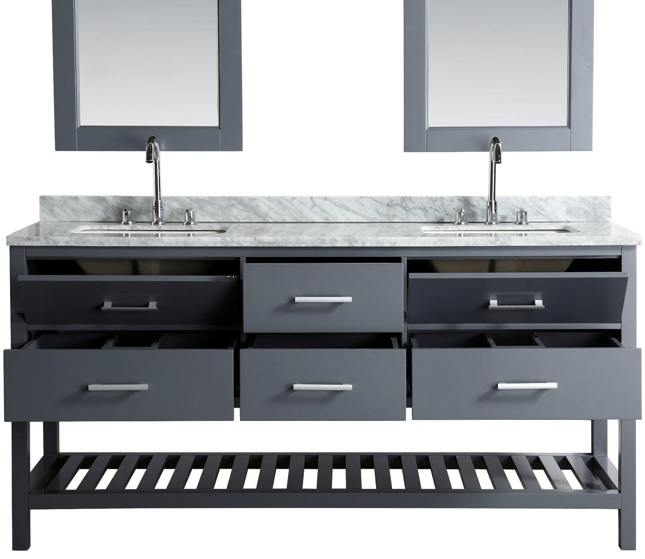 Design Element London Cambridge 61" Vanity in Gray w/ Carrera Marble Countertop | Square Basin