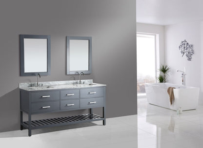 Design Element London Cambridge 61" Vanity in Gray w/ Carrera Marble Countertop | Square Basin