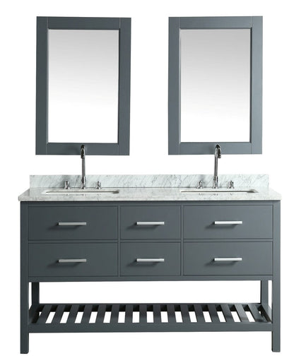 London 72" Vanity in Gray with Marble Vanity Top in Carrera White with White Basin and Mirror