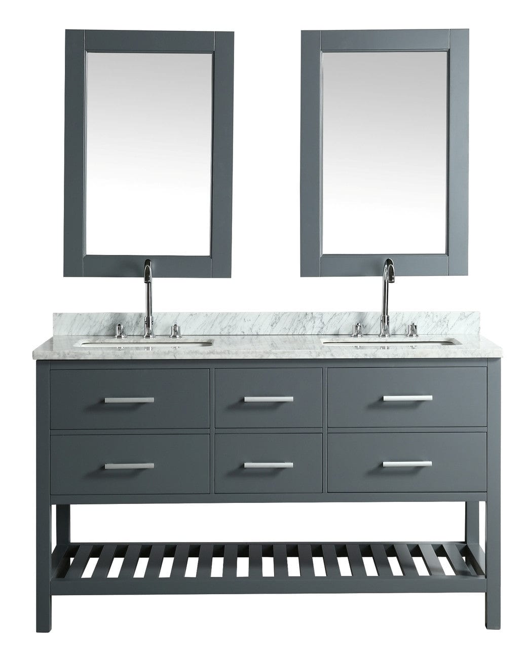 London 72" Vanity in Gray with Marble Vanity Top in Carrera White with White Basin and Mirror