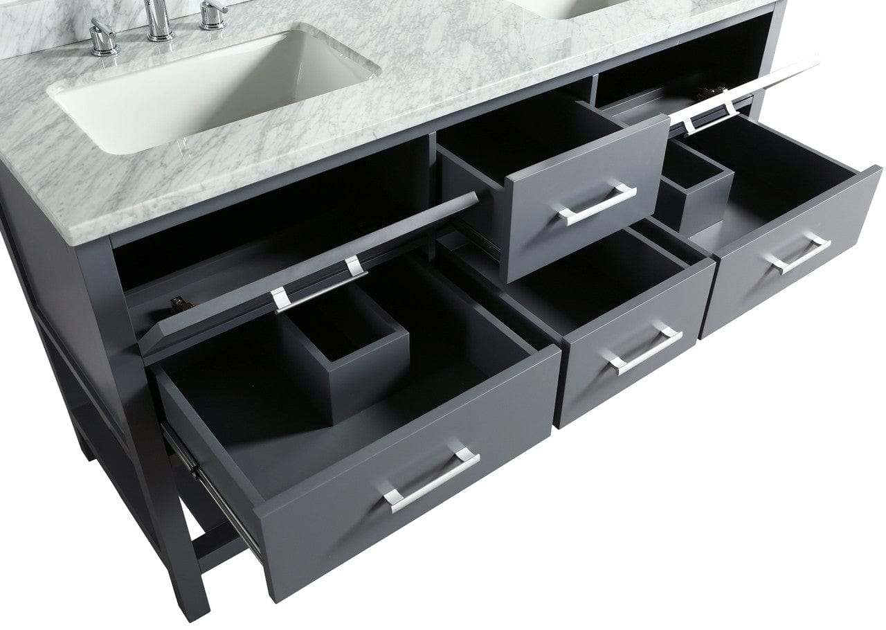 Design Element London Cambridge 72" Vanity in Gray w/ Carrera Marble Countertop | Square Basin