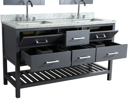 Design Element London Cambridge 72" Vanity in Gray w/ Carrera Marble Countertop | Square Basin