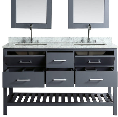 Design Element London Cambridge 72" Vanity in Gray w/ Carrera Marble Countertop | Square Basin