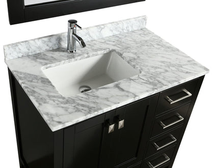 Design Element London Hyde 36" Vanity in Espresso w/ Carrara Marble Countertop | Square Basin