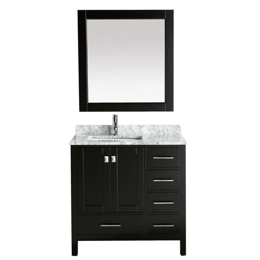 Design Element London 36" Vanity in Espresso w/ Marble Top and Mirror | DEC082F-E-WT