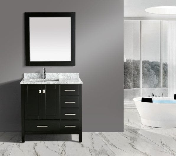 Design Element London Hyde 36" Vanity in Espresso w/ Marble Top and Mirror | DEC082F-E-WT