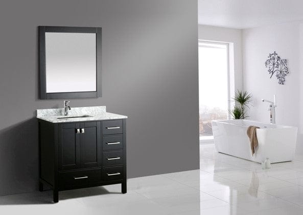 Design Element London Hyde 36" Vanity in Espresso w/ Marble Top and Mirror | DEC082F-E-WT