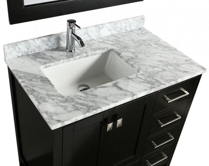 Design Element London Hyde 36" Vanity in Espresso w/ Marble Top and Mirror | DEC082F-E-WT