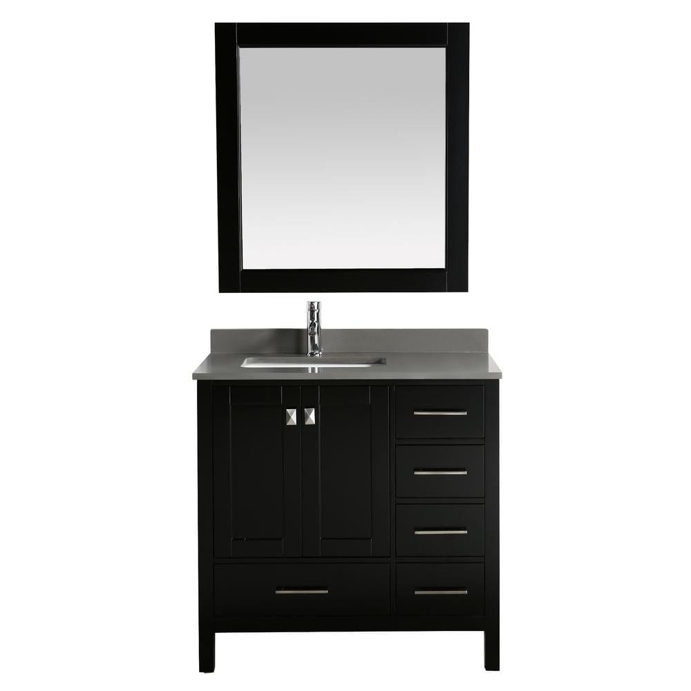 Design Element London 36" Vanity in Espresso w/ Quartz Top in Gray and Mirror | DEC082F-E-GT