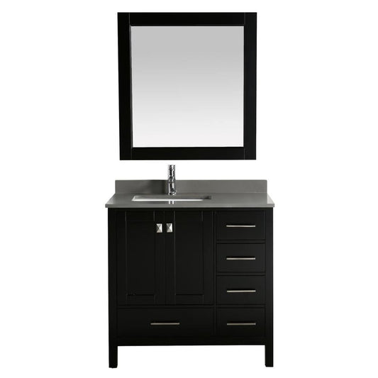 Design Element London 36" Vanity in Espresso w/ Quartz Top in Gray and Mirror | DEC082F-E-GT