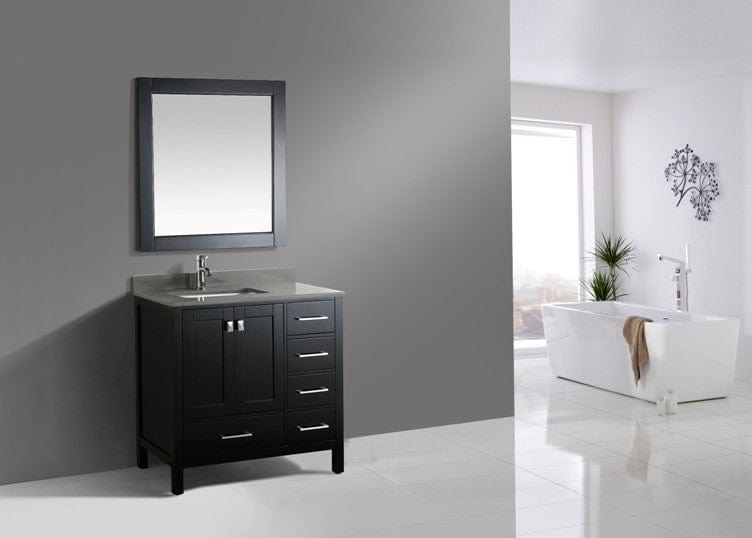 Design Element London 36" Vanity in Espresso w/ Quartz Top in Gray and Mirror | DEC082F-E-GT