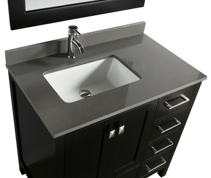 Design Element London Hyde 36" Vanity in Espresso w/ Quartz Top in Gray and Mirror | DEC082F-E-GT