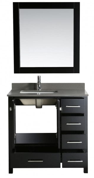 Design Element London Hyde 36" Vanity in Espresso w/ Quartz Top in Gray and Mirror | DEC082F-E-GT