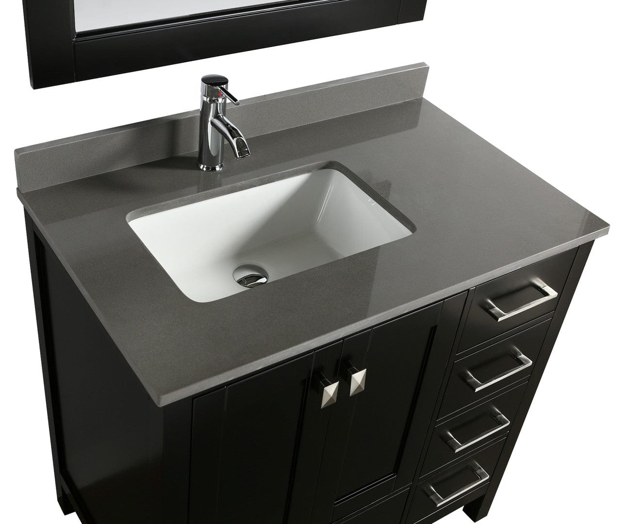 Design Element London Hyde 36" Vanity in Espresso with Quartz Vanity Top in Gray with White Basin and Mirror