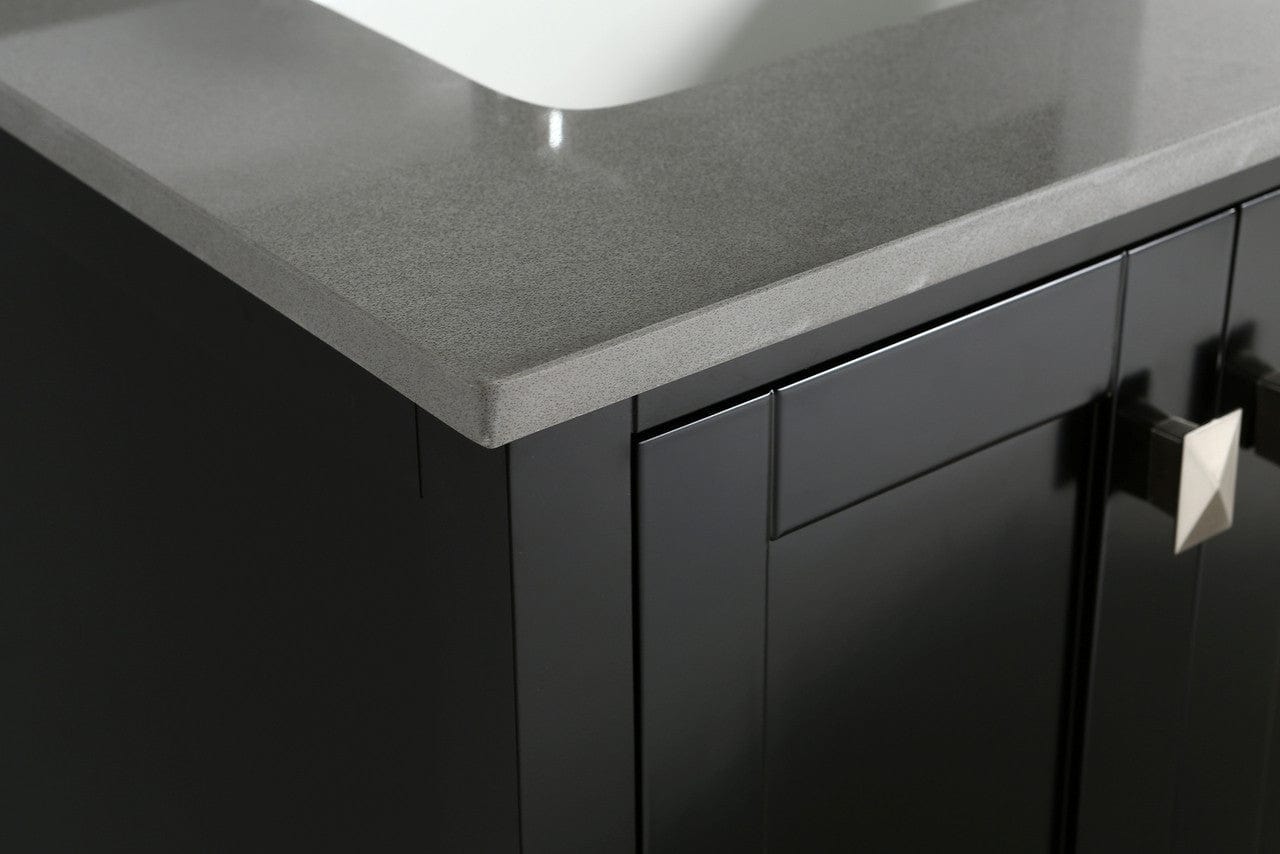 Design Element London Hyde 36" Vanity in Espresso with Quartz Vanity Top in Gray with White Basin and Mirror