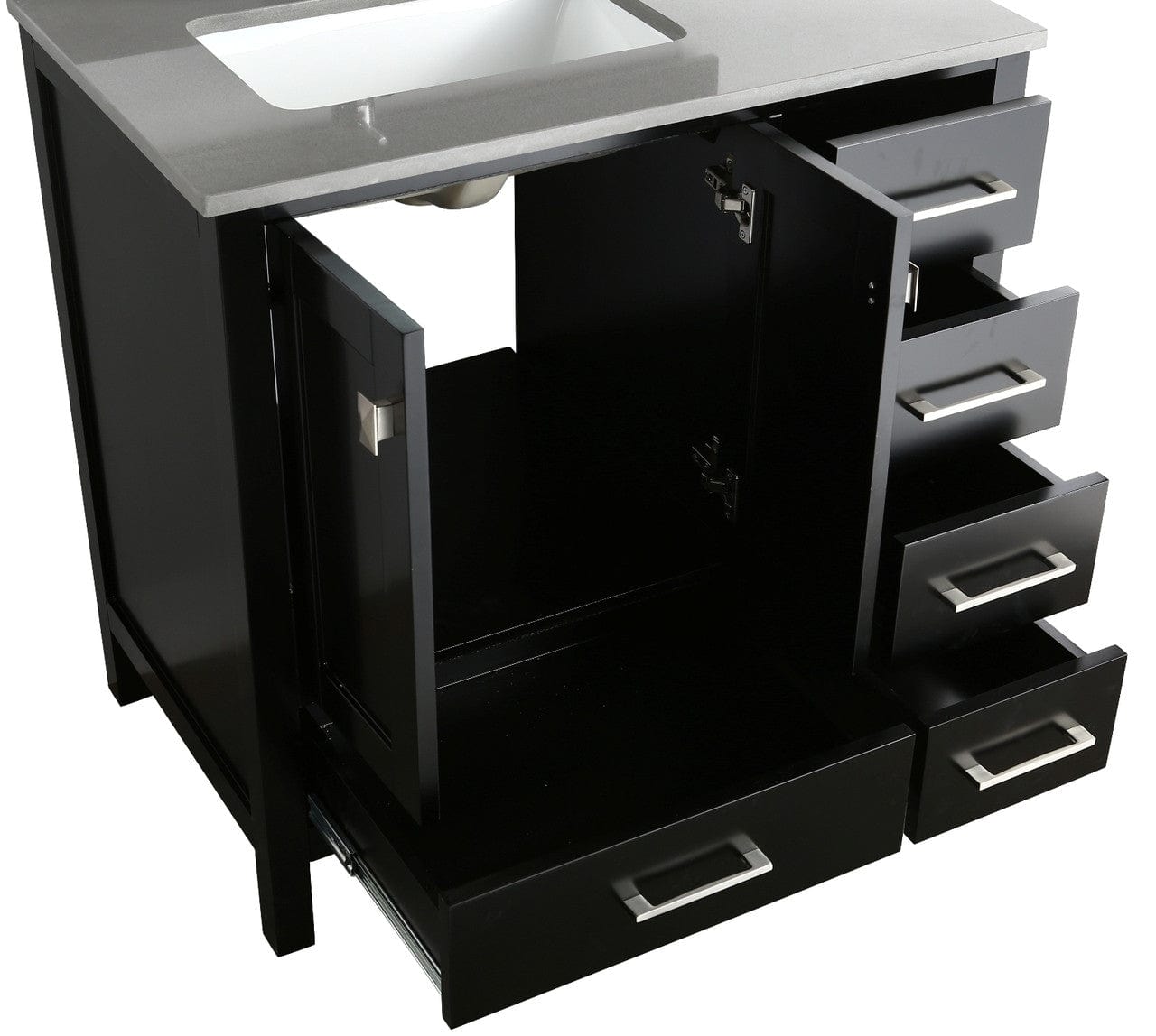 Design Element London Hyde 36" Vanity in Espresso with Quartz Vanity Top in Gray with White Basin and Mirror