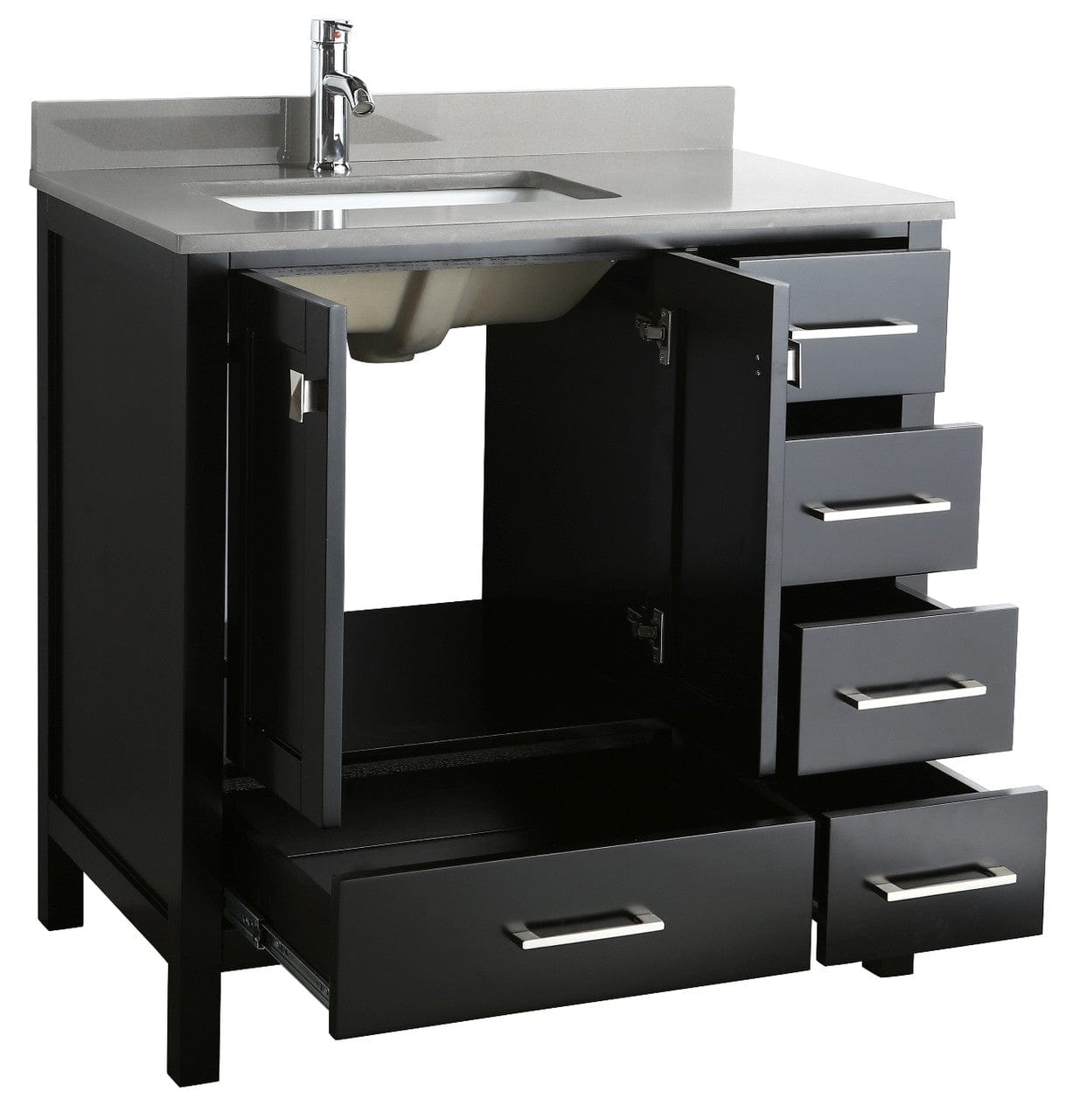 Design Element London Hyde 36" Vanity in Espresso with Quartz Vanity Top in Gray with White Basin and Mirror