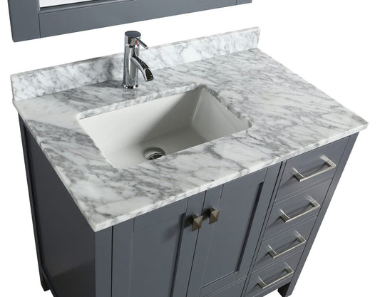 Design Element London Hyde 36" Vanity in Gray w/ Carrara Marble Countertop | Square Basin