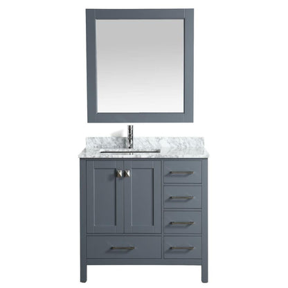 Design Element London 36" Vanity in Gray w/ Marble Top and Mirror | DEC082F-G-WT