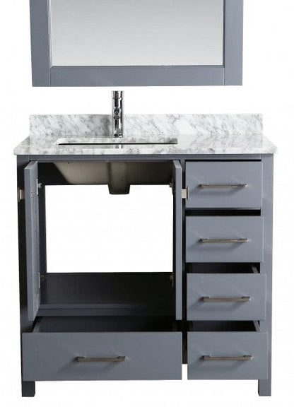 Design Element London Hyde 36" Vanity in Gray w/ Marble Top and Mirror | DEC082F-G-WT