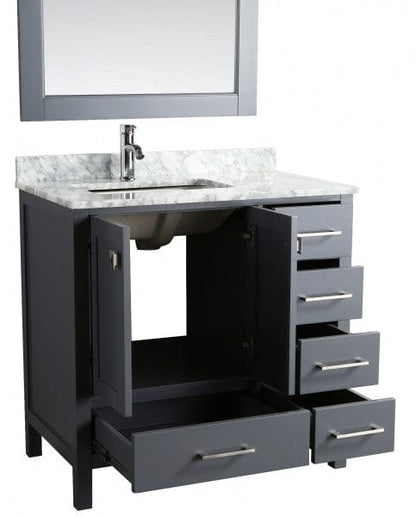 Design Element London Hyde 36" Vanity in Gray w/ Marble Top and Mirror | DEC082F-G-WT