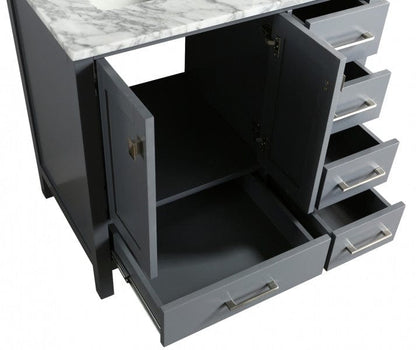 Design Element London Hyde 36" Vanity in Gray w/ Marble Top and Mirror | DEC082F-G-WT