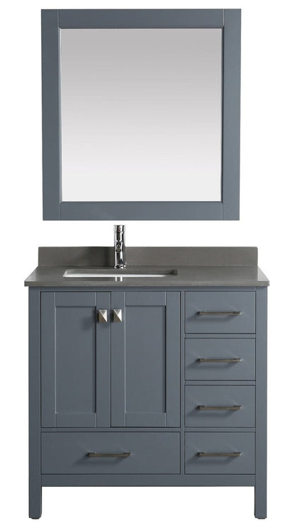 London 36" Vanity in Gray with Quartz Vanity Top in Gray with White Basin and Mirror