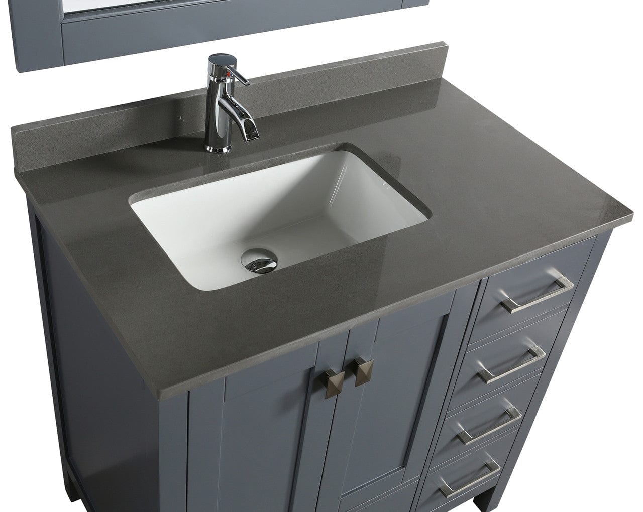 Design Element London Hyde 36" Vanity in Gray w/ Quartz Countertop | Square Basin