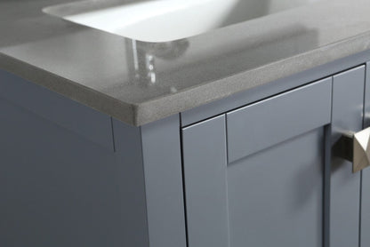 Design Element London Hyde 36" Vanity in Gray w/ Quartz Countertop | Square Basin